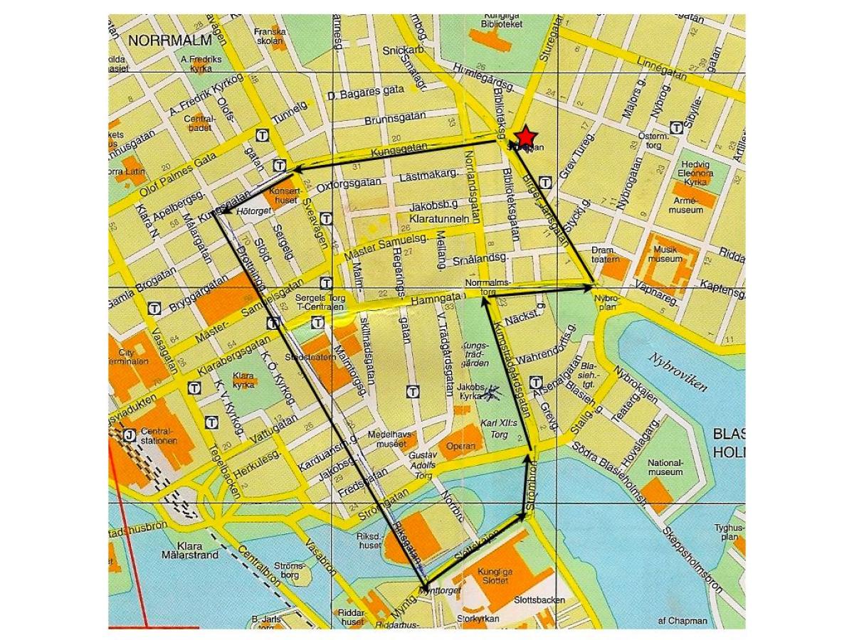 пешеходна обиколка на Стокхолм картата
