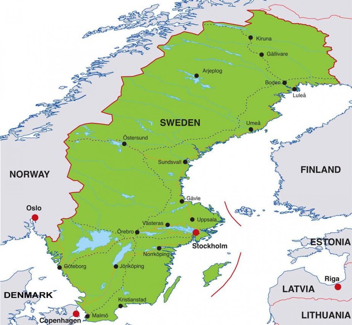 столицата на Швеция на картата